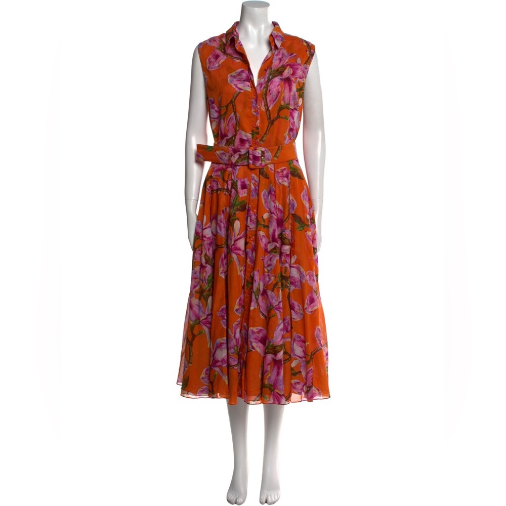 Samantha Sung Orange and Pink Floral Midi Dress